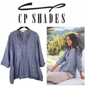 CP Shades Jasmine Top Tunic Shirt‎ LINEN Chambray Blue Lagenlook Flowy Size XS